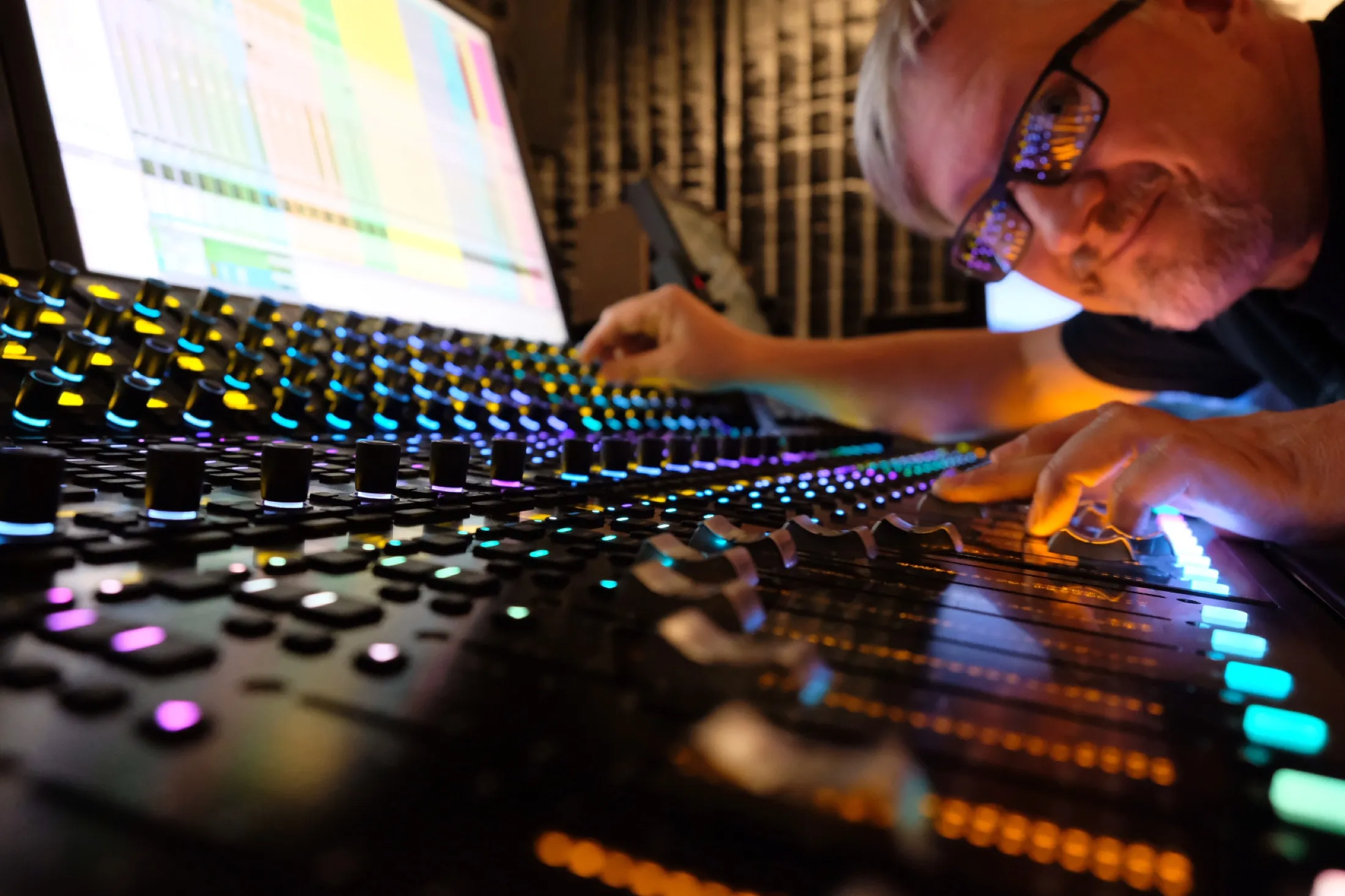 Andy Snavley at the AVID control surface on the mix stage